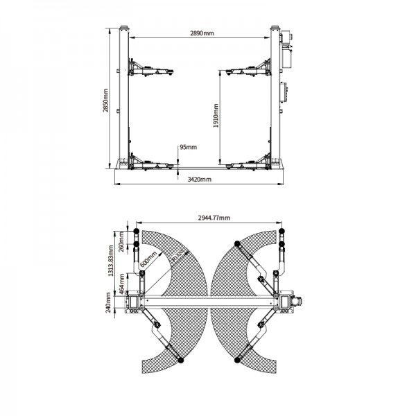 U-T42JE Floor Cover Plate 4.2T Capacity Two Post Car Lift With Adjustable Telescopic Arms